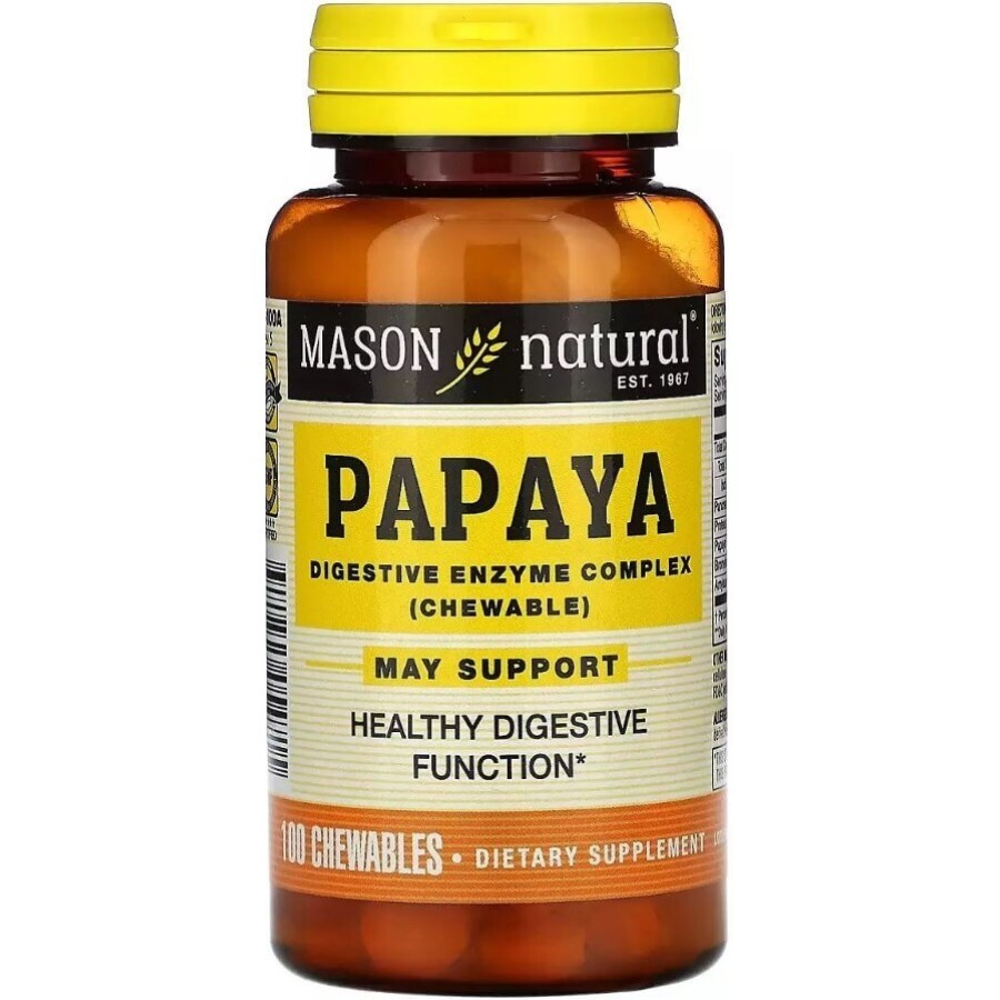 Папайя, комплекс травних ферментів, Papaya, Digestive Enzyme Complex, Mason Natural, 100 жувальних таблеток: ціни та характеристики