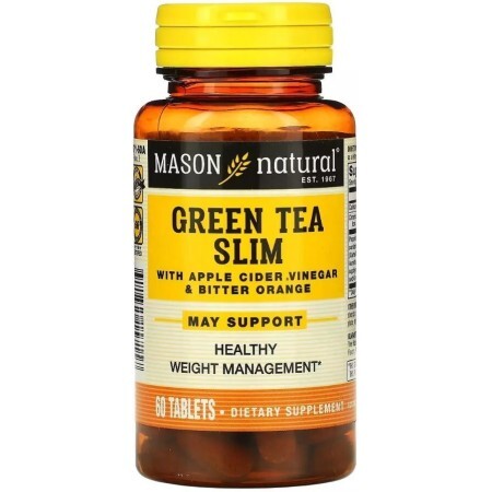Зелений чай з яблучним оцтом та гірким апельсином, Green Tea Slim with Apple Cider Vinegar&Bitter Orange, Mason Natural, 60 таблеток