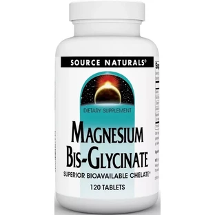 Магній Бісгліцинат, Magnesium Bis-Glycinate, Source Naturals, 120 таблеток