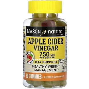 Яблочный уксус, 250 мг, Apple Cider Vinegar, Mason Natural, 60 жевательных конфет
