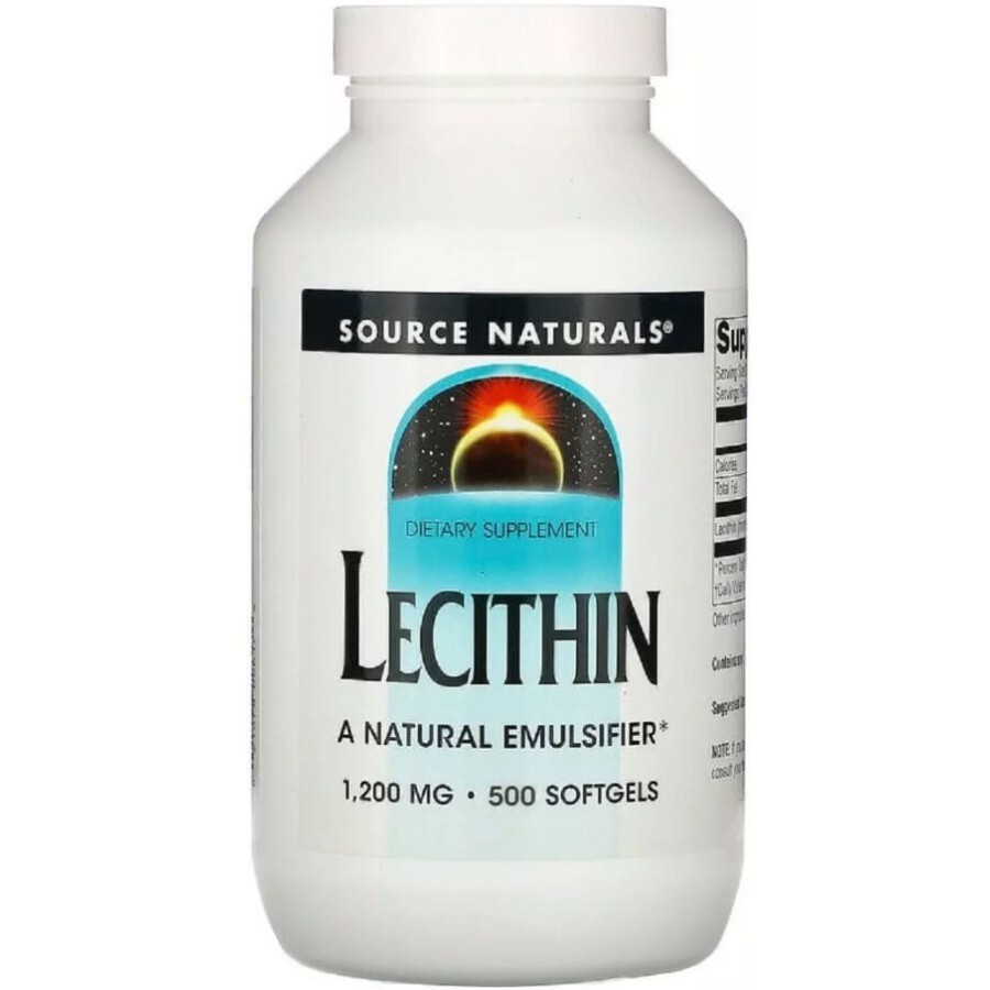 Лецитин, 1200 мг, Lecithin, Source Naturals, 500 желатинових капсул: ціни та характеристики