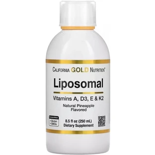 Липосомальные витамины A D3 E и K2, вкус ананаса, Liposomal Vitamin A D3 E & K2, California Gold Nutrition, 250 мл