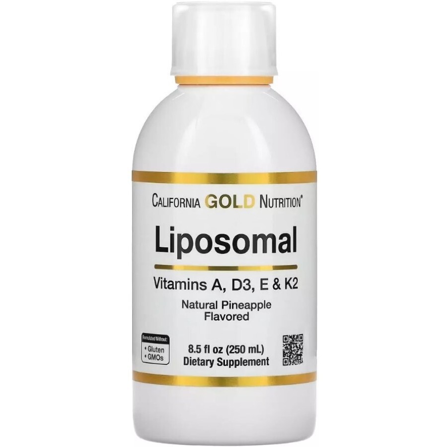 Ліпосомальні вітаміни A D3 E та K2, смак ананасу, Liposomal Vitamin A D3 E & K2, California Gold Nutrition, 250 мл: ціни та характеристики