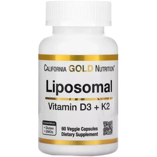 Ліпосомальний Вітамін D3+K2, 1000 МО та 45 мкг, Liposomal Vitamin D3+K2, California Gold Nutrition, 60 вегетаріанських капсул