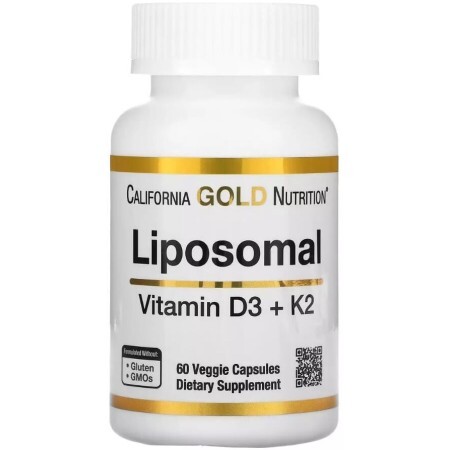Липосомальный Витамин D3+K2, 1000 МЕ и 45 мкг, Liposomal Vitamin D3+K2, California Gold Nutrition, 60 вегетарианских капсул