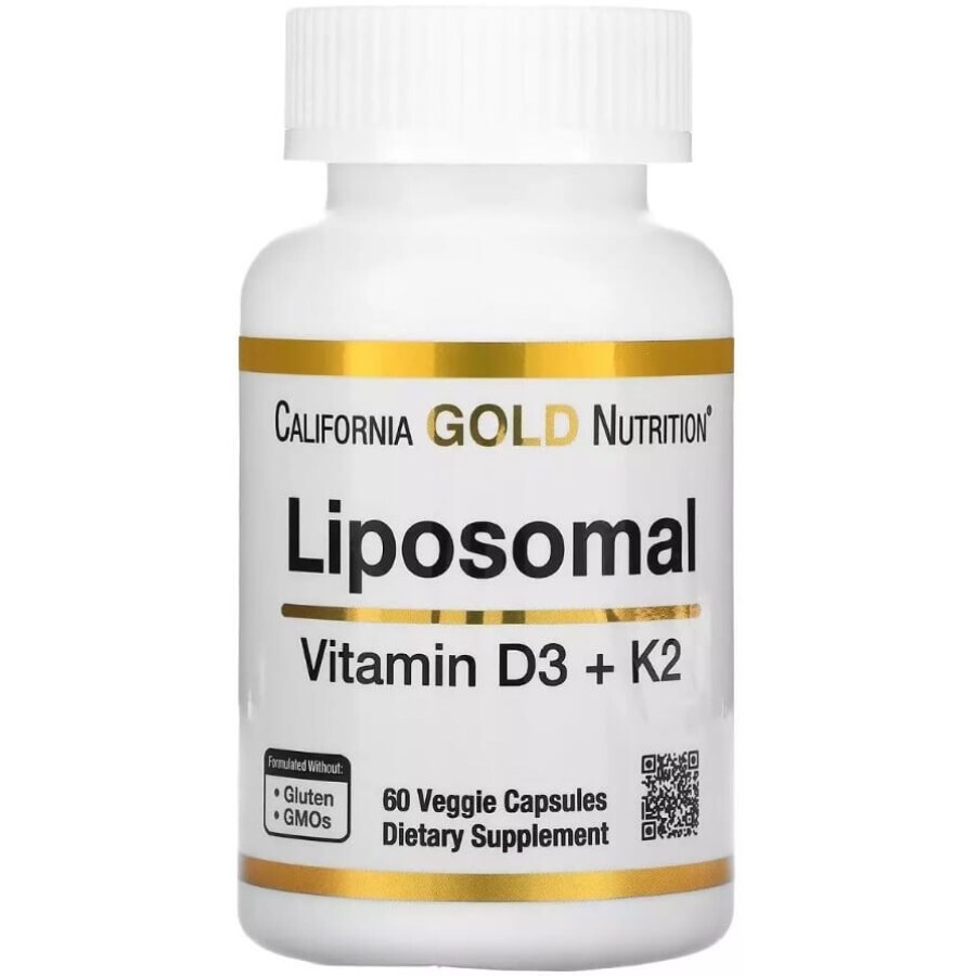 Липосомальный Витамин D3+K2, 1000 МЕ и 45 мкг, Liposomal Vitamin D3+K2, California Gold Nutrition, 60 вегетарианских капсул: цены и характеристики