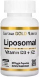Ліпосомальний Вітамін D3+K2, 1000 МО та 45 мкг, Liposomal Vitamin D3+K2, California Gold Nutrition, 60 вегетаріанських капсул