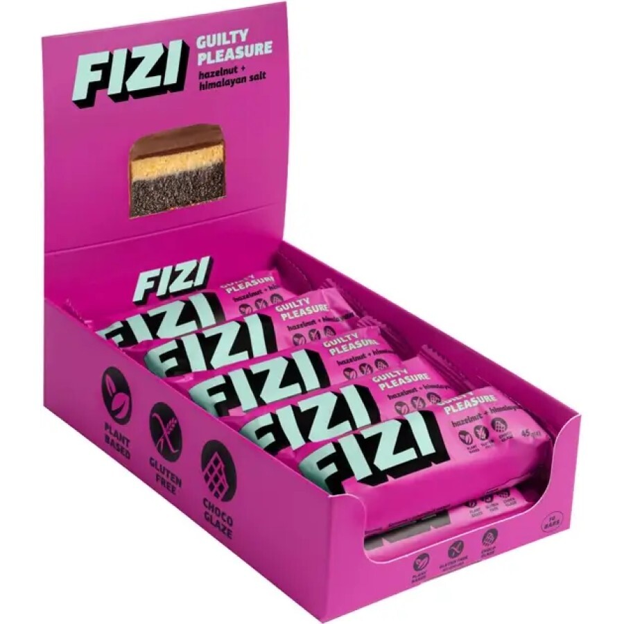 Шоколадний батончик без глютену FIZI Hazelnut + himalayan salt 45 г х 10 шт: ціни та характеристики