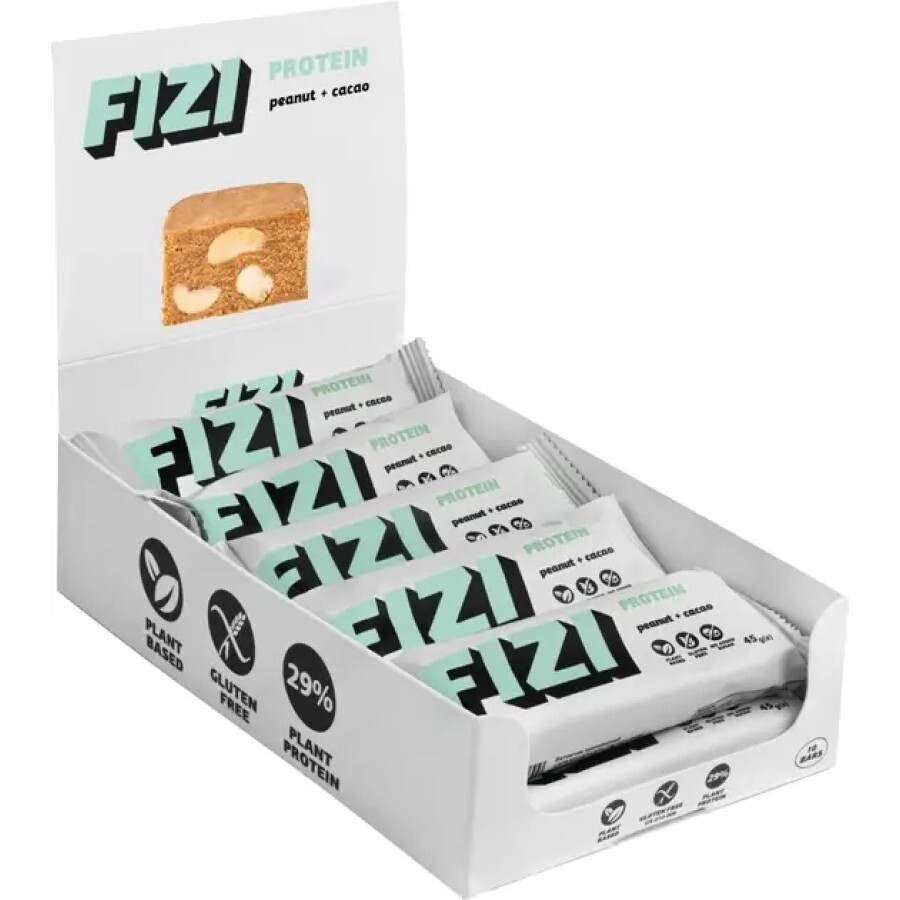 Протеїновий батончик без глютену FIZI Peanut + cacao 29% 45 г х 10 шт: ціни та характеристики