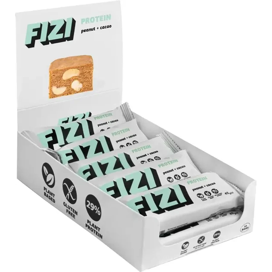Протеиновый батончик без глютена FIZI Peanut + cacao 29% 45 г х 10 шт: цены и характеристики