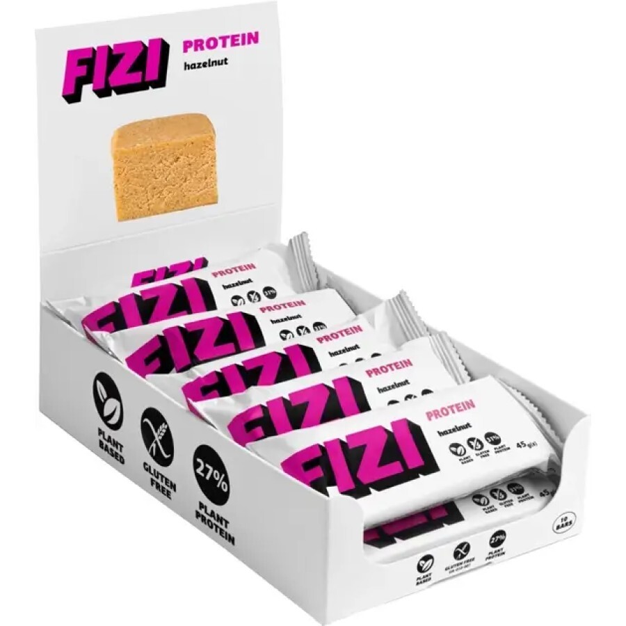 Протеїновий батончик без глютену FIZI Hazelnut 27% 45 г х 10 шт: ціни та характеристики