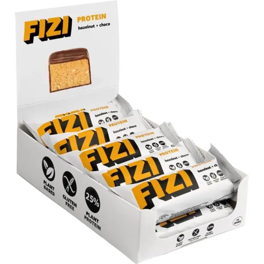 Протеїновий батончик без глютену FIZI Hazelnut + choco 45 г х 10 шт: ціни та характеристики