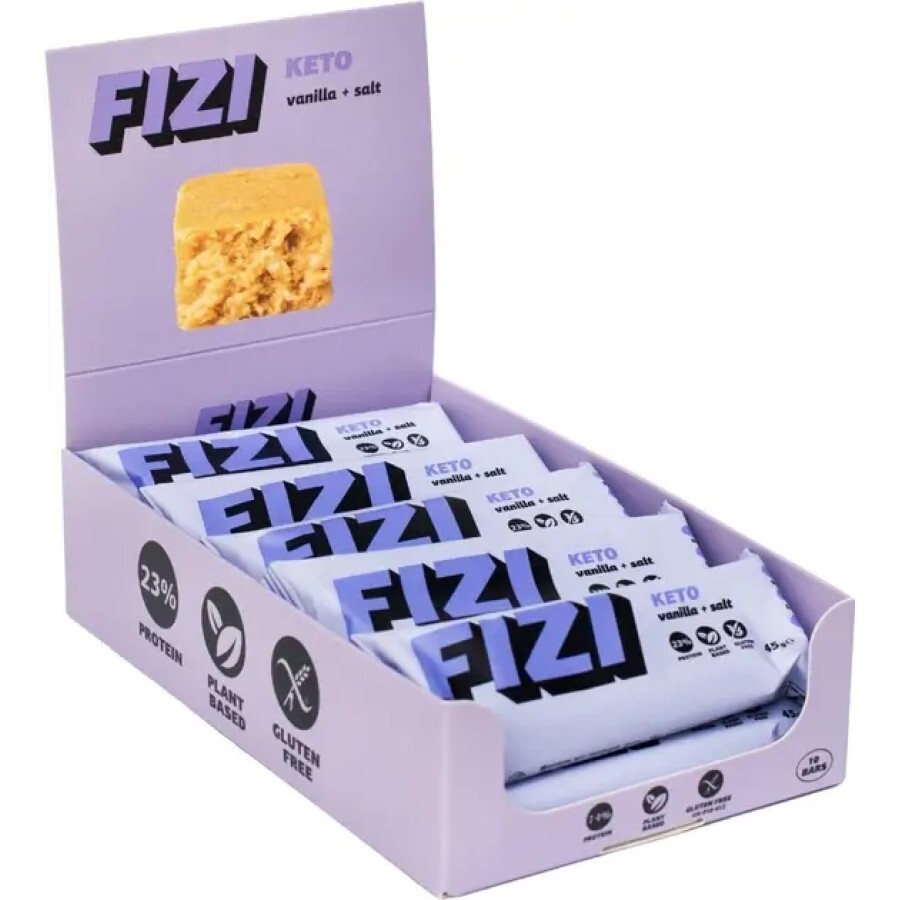 Батончик протеїновий FIZI keto Vanilla + salt 45 г х 10 шт: ціни та характеристики