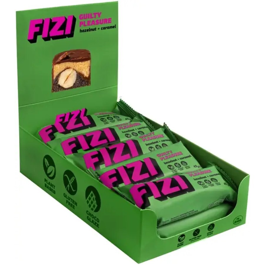 Шоколадный батончик без глютена FIZI Hazelnut + caramel 45 г х 10 шт: цены и характеристики