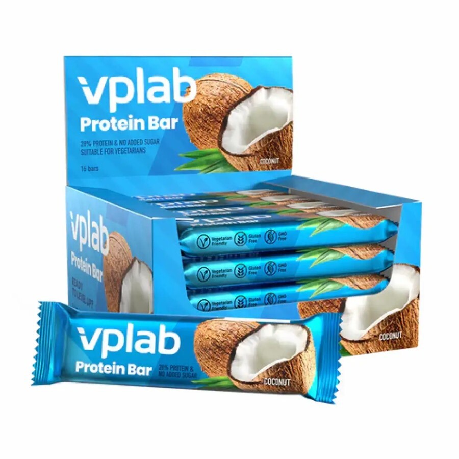 Протеїнові батончики VPLab Protein Bar Coconut 45г x 16шт: ціни та характеристики