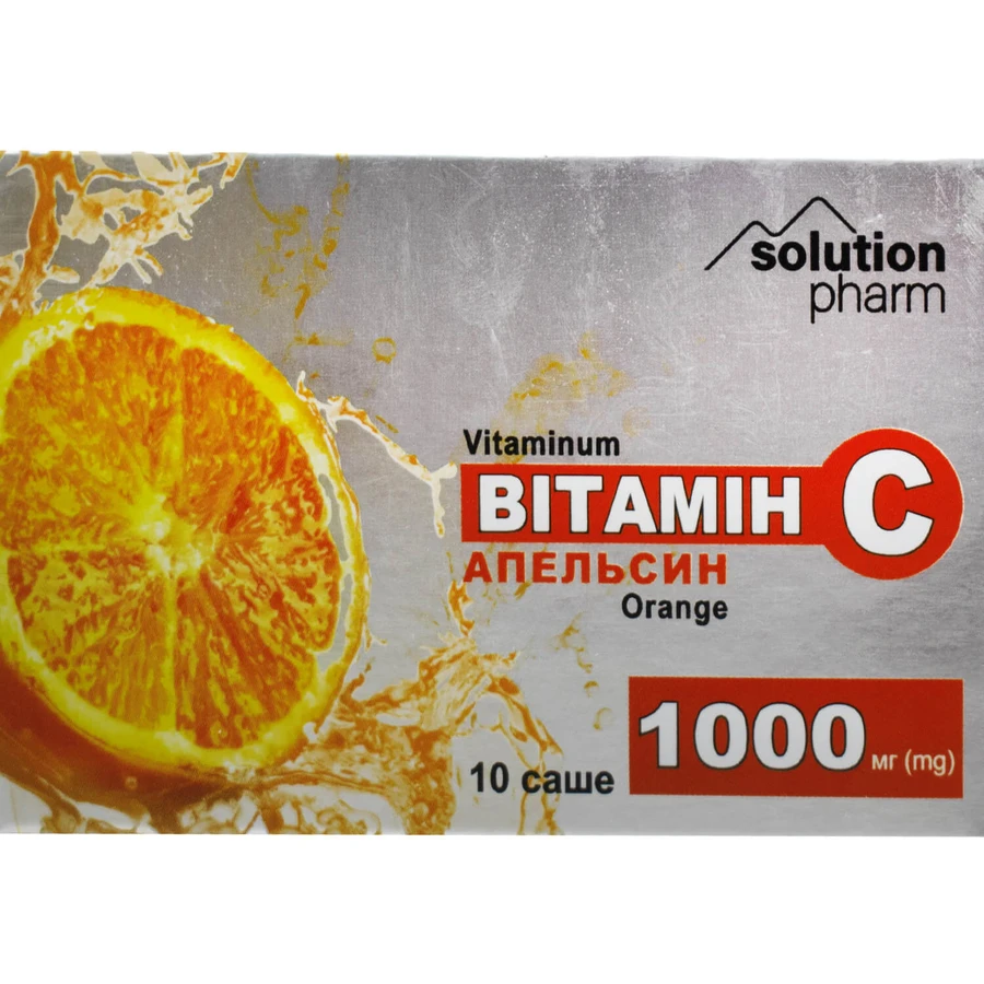 Вітамін С 1000 мг Solution Pharm апельсин порошок в саше по 5 г 10 шт : ціни та характеристики