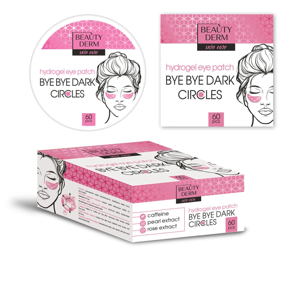 Патчі для шкіри навколо очей Beauty Derm рожеві гідрогелеві Bye Bye dark circles 60 шт: ціни та характеристики