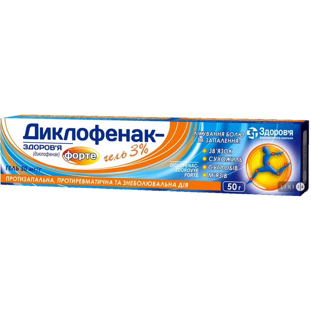 Диклофенак-Здоров'я Форте гель 30 мг/г туба 50 г: ціни та характеристики