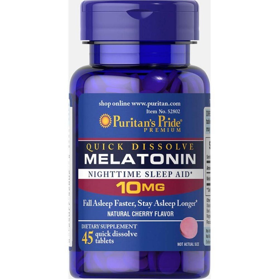 Мелатонин Puritan's Pride Quick Dissolve Melatonin 10 mg Cherry Flavor, 45 табл.: цены и характеристики