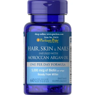 Комплекс Puritan's Pride Hair Skin Nails infused with Moroccan Argan Oil, 60 капсул