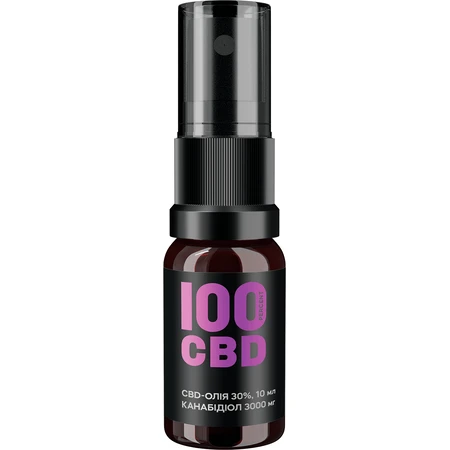 100 CBD-олія 30%, спрей оральний , 60 доз, 10 мл, 3000 мг CBD, у скляному флаконі: ціни та характеристики