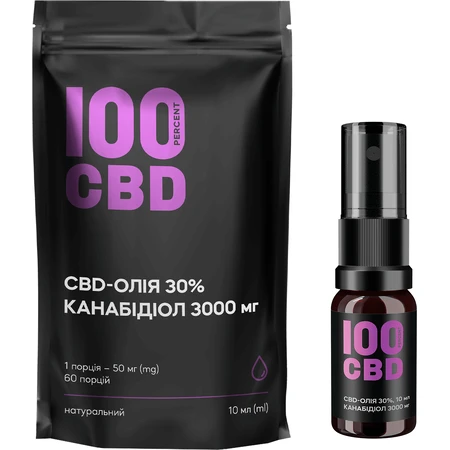 100 CBD-олія 30%, спрей оральний , 60 доз, 10 мл, 3000 мг CBD, у скляному флаконі: ціни та характеристики