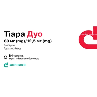 Тіара Дуо таблетки вкриті плівковою оболонкою по 80 мг/12,5 мг, №84