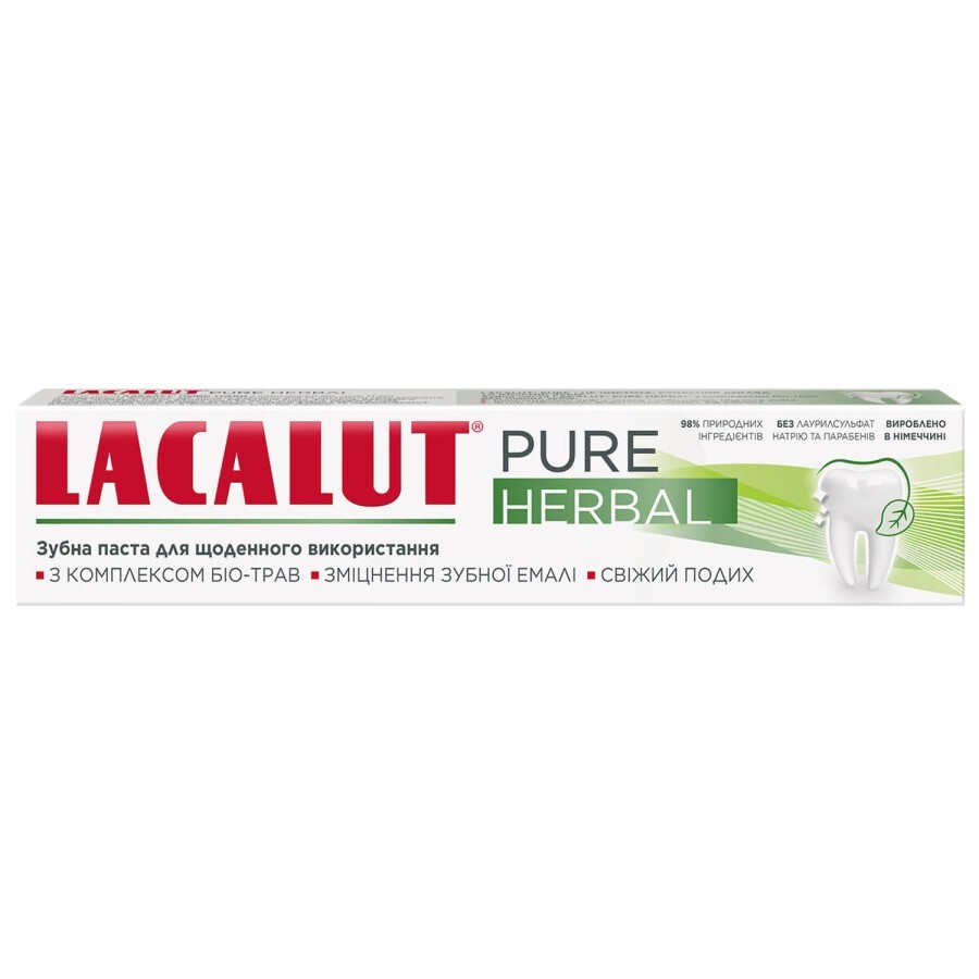 Зубна паста Lacalut Pure Herbal з комплектом біо-трав для зміцнення зубів 75 мл: ціни та характеристики