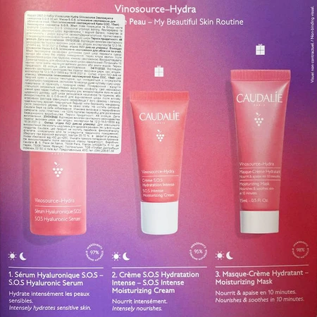 Набор Caudalie Vinosource Hydra Маска для глаз 15 мл + Крем для лица 15 мл + Сыворотка увлажняющая 30 мл: цены и характеристики