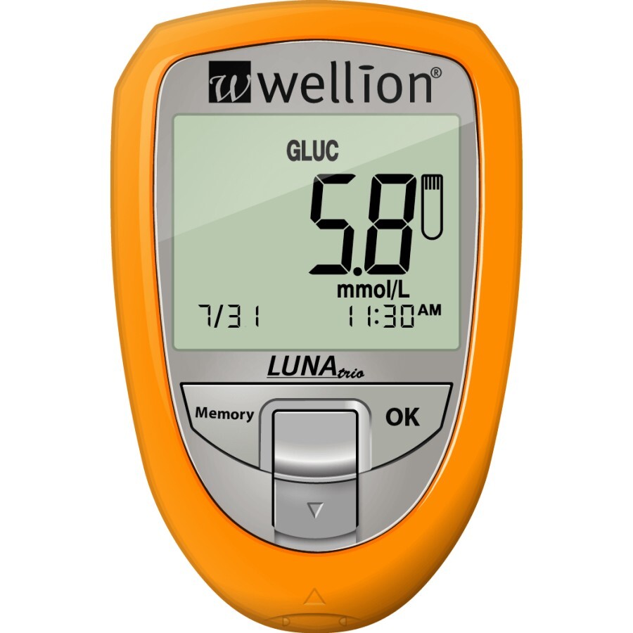 Набор для тестирования уровня глюкозы, холестерина и мочевой кислоты Wellion LUNA Trio ммоль, желтый: цены и характеристики