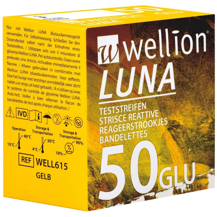 Тест смужки для тестування рівня глюкози в крові Wellion Luna, 50 штук: ціни та характеристики