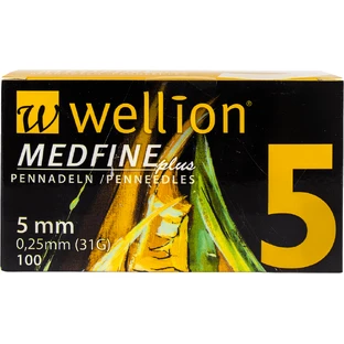 Голки для інсулінових шприц-ручок Wellion MEDFINE plus 0,25 мм (31G) x 5 мм, 100 шт.
