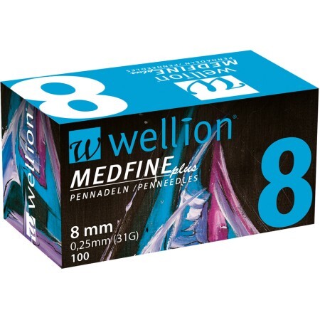 Голки для інсулінових шприц-ручок Wellion MEDFINE plus 0,25 мм (31G) x 8 мм, 100 шт.