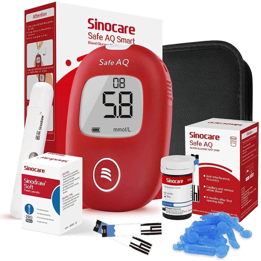 Глюкометр Sinocare Safe AQ Smart + тест-полоски для глюкометра 50 шт: цены и характеристики