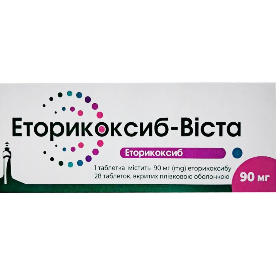 Еторикоксиб-Віста таблетки вкриті плівковою оболонкою по 90 мг, 28 шт: ціни та характеристики