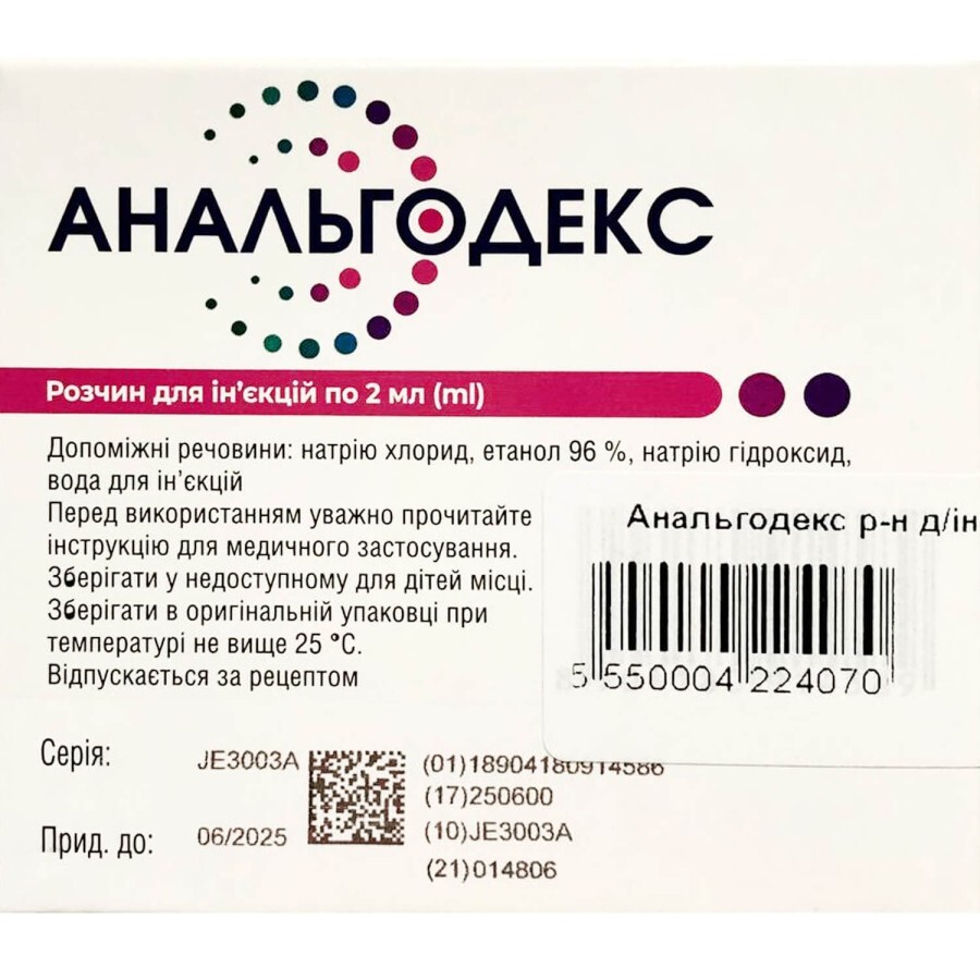 Анальгодекс раствор для инъекций 25 мг/мл в ампулах по 2 мл 5 шт: цены и характеристики