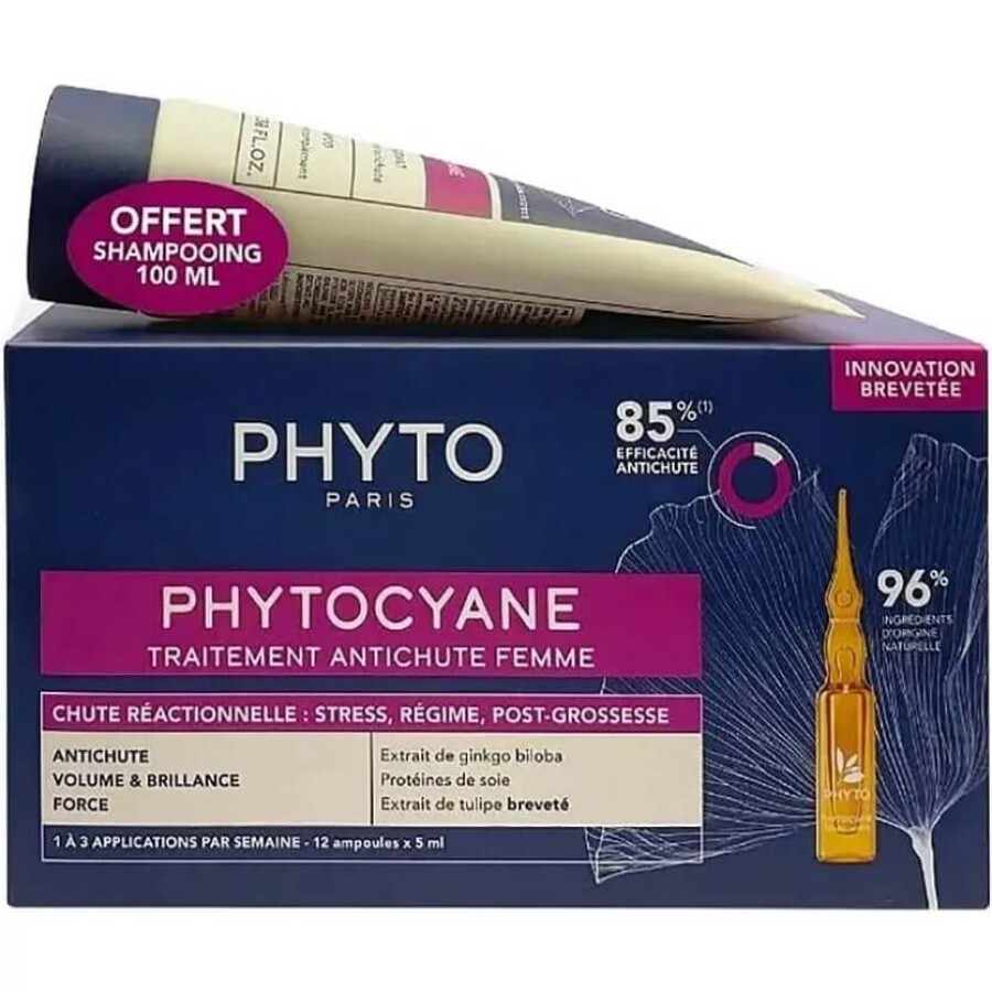Набір Phyto Phytocyane Reactional Treatment проти випадіння волос у жінок, ампули 12 шт. х 5 мл + шампунь, 100 мл: ціни та характеристики