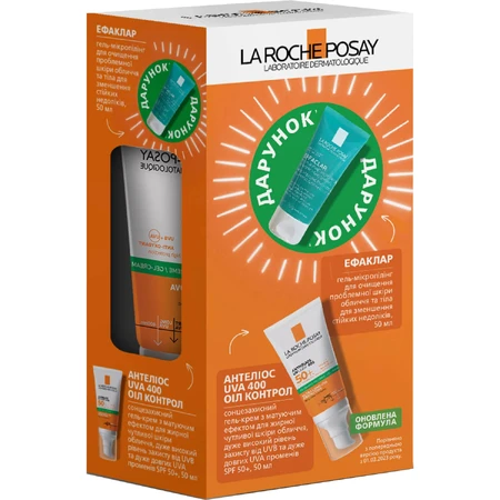 Набор La Roche-Posay Антелиос UVA 400 оил контрол гель-крем солнцезащитный SPF 50+ 50 мл + Эфаклар гель-микропилинг 50 мл : цены и характеристики