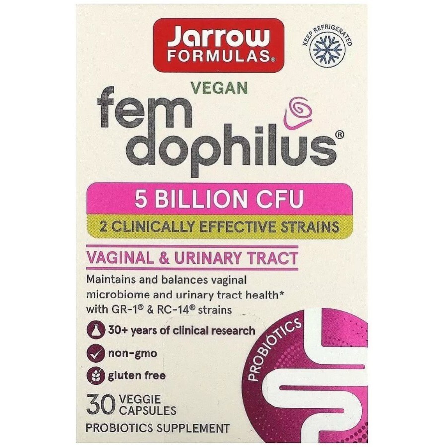 Пробиотики Для Женщин, Женский дофилус, 5 млрд КОЕ, Women's Fem Dophilus, Jarrow Formulas, 30 вегетарианских капсул: цены и характеристики