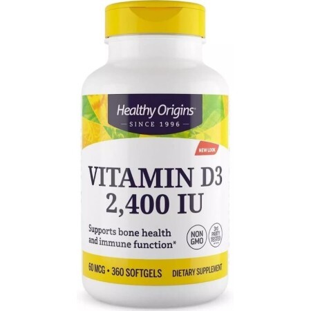 Витамин D3, 2400 МЕ, Vitamin D3, Healthy Origins, 360 желатиновых капсул