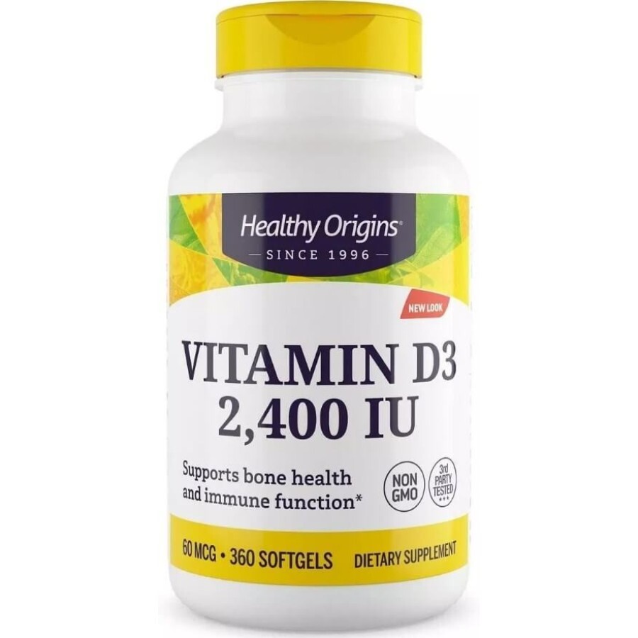 Витамин D3, 2400 МЕ, Vitamin D3, Healthy Origins, 360 желатиновых капсул: цены и характеристики