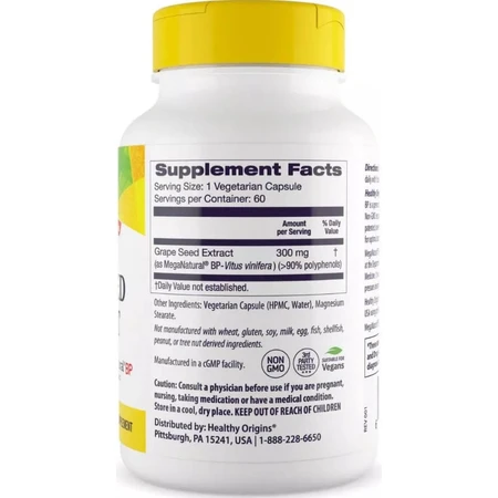 Екстракт виноградних кісточок, 300 мг, MegaNatural-BP Grape Seed Extract, Healthy Origins, 60 вегетаріанських капсул: ціни та характеристики