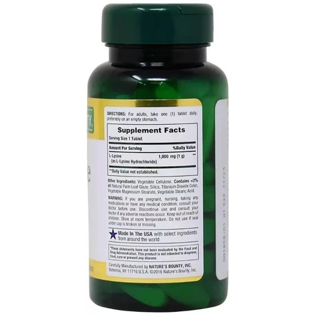 L-Лизин, 1000 мг, L-Lysine, Nature's Bounty, 60 каплет: цены и характеристики