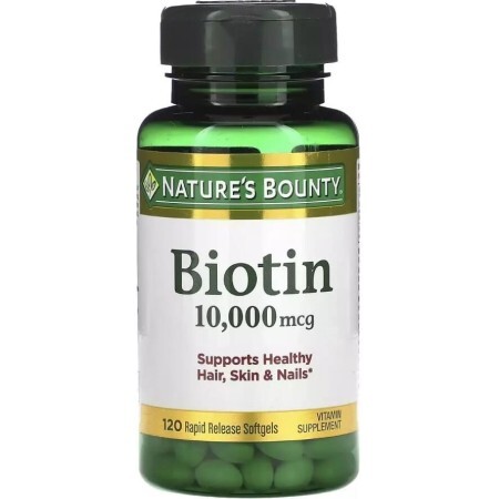 Биотин быстрого высвобождения, 10000 мкг, Biotin, Nature's Bounty, 120 гелевых капсул
