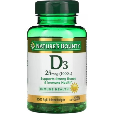Витамин D3 быстрого высвобождения, 1000 МЕ, 25 мкг, Vitamin D, Nature's Bounty, 350 гелевых капсул