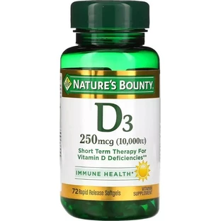 Витамин D3 быстрого высвобождения, 10000 МЕ, 250 мкг, Vitamin D, Nature's Bounty, 72 гелевых капсул