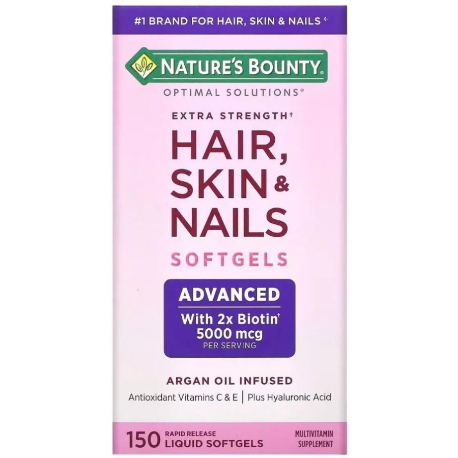 Здорова сила волосся, шкіри, нігтів, Extra Strength Hair, Skin & Nails, Nature's Bounty, 150 гелевих капсул: ціни та характеристики