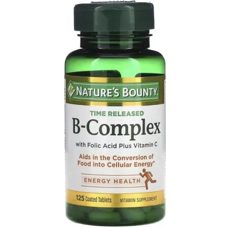Комплекс витаминов B с фолиевой кислотой и витамином С, B-Complex Time Released, Nature's Bounty, 125 таблеток