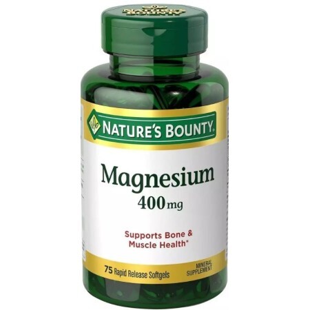 Магний 400 мг, Magnesium, Nature's Bounty, 75 гелевых капсул