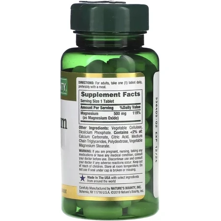 Магній 500 мг, Magnesium, Nature's Bounty, 100 каплет: ціни та характеристики
